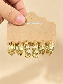 Bộ 6/18 khuyên tai nữ, kiểu dáng giọt nước/vòng tròn trơn, có thể phối hợp nhiều kiểu khác nhau, phù hợp với nhiều phong cách. - Vàng - Xem 6