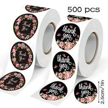 500pcs Black Floral Thank You Stickers, Scrapbook Washi Tape, Gift Wrapping DIY Decoration For Daily And Holiday Parties, Envelopes, Cards, Bouquets, Etc., PVC Self-Adhesive Stickers School Supplies - Black Flowers Thank You - View 9