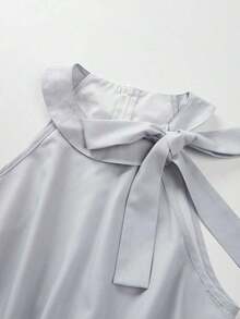 Mono corto sin mangas para mujer, mono de pierna ancha de nueva llegada 2026, mono elegante de lunares grises con cintura ceñida que estiliza, adecuado para ir al trabajo, ocasiones formales y uso diario - Gris - Ver 6