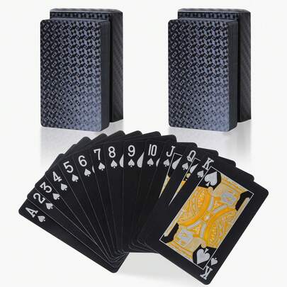 2 Sets Waterproof Plastic Playing Cards, Suitable For Christmas, Holiday Parties, Family Game Nights, Party Favors And Gifts - Includes Magic And Fun Cards, Suitable For Adults, Men And Teenagers (Black)