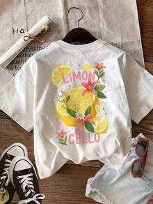 Casual Short-Sleeved T-Shirt With A Round Neck And Graphic Design, Perfect For Summer And Spring, Designed For Plus-Size Women. - White - View 7
