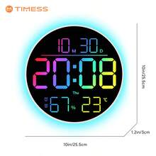 TIMESS 10 Inch RGB LED Digital Wall Clock With Remote, Date, Temperature & Humidity Display, Modern Room Decor - Đèn LED RGB màu đen - Xem 11