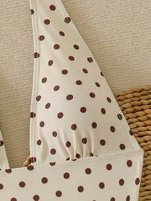 Traje de baño de dos piezas con estampado de lunares, escote asimétrico y espalda descubierta, atuendo de vacaciones en la playa para el verano - Albaricoque - Ver 2