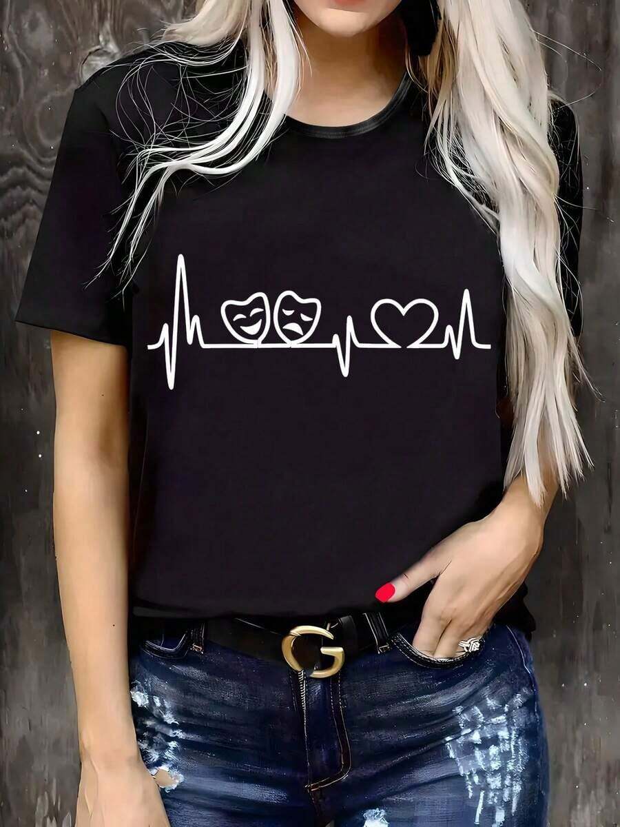 Women's Loose-Fitting T-Shirt, Leopard And Star Print, Cotton, White Short-Sleeve Graphic Tee, Back To Fashion, Outfit Ideas, Back To Basics, Outfit Day One, Back To Outfits 2026 - Black 1 - 查看 1