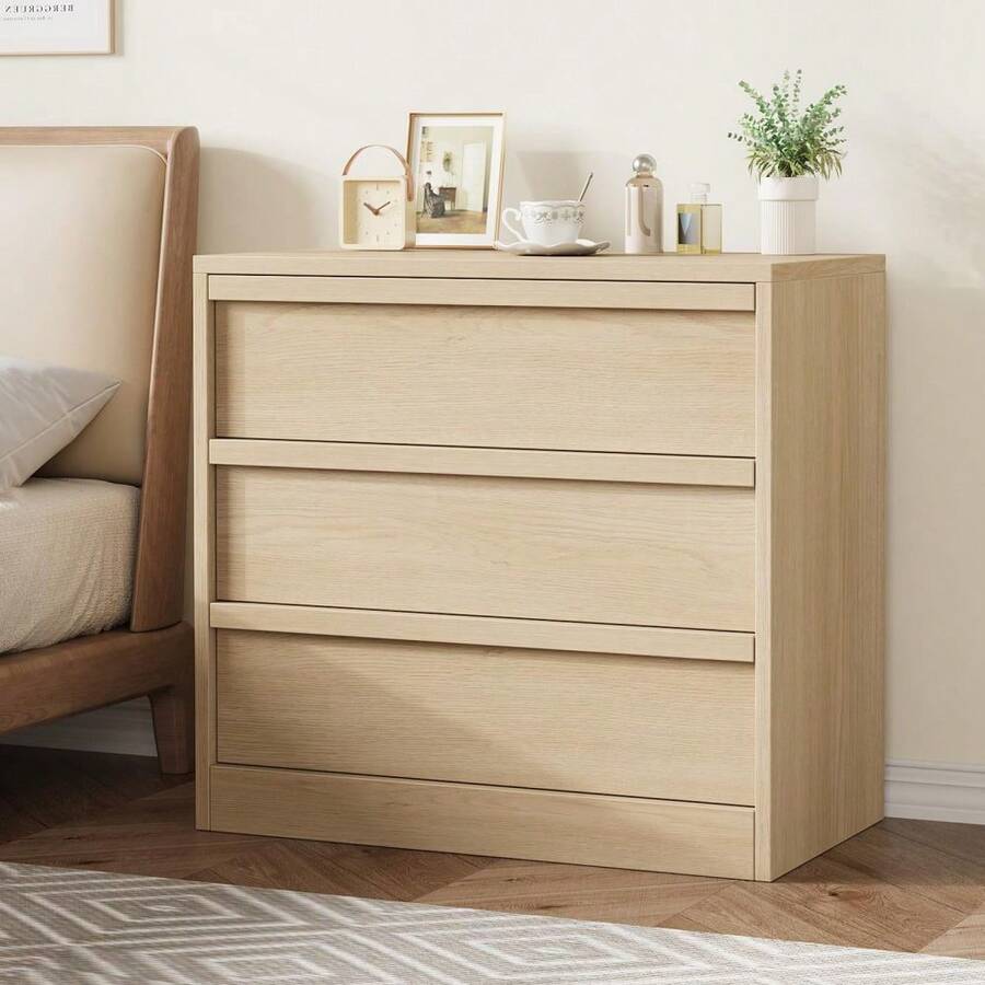 Modern Dresser for Bedroom - 3 Drawer Chest with Spacious Storage - Versatile bedside table or Bedside Table for Living Room, Nursery, Entryway - Beige - Übersicht 1
