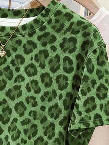 Camiseta casual de mujer de cuello redondo y manga corta con estampado digital de leopardo, regalo para amigos - Multicolor 6 - Ver 3