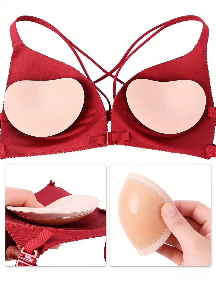 2pcs Women's Bra Pads, Ultra-Thin Adhesive Bra Pads, Strapless Bra Pads, Fashion Wedding Bra Pads, Breathable Waterproof Bra, Strapless Bra, Sexy Invisible, Provides Comfortable Coverage, Prevents Exposure, - Heart-shaped - View 1