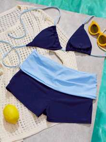 Conjunto de bikini para mujer, traje de baño para playa/gimnasio, vacaciones de verano - Azul oscuro - Ver 7