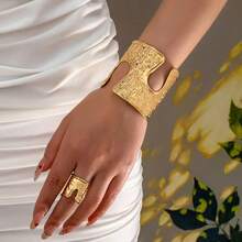 1 Set/2pcs Exaggerated Elegant Fashion Creative Geometric Open Adjustable Bracelet + Ring Luxury Jewelry Set - Geometric Set - View 7