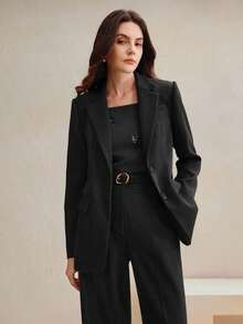 Set de traje de 2 piezas para mujer, Blazer multicolor + Pantalón de pierna recta - Negro - Ver 3