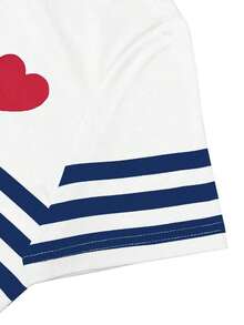 Camiseta de manga corta con cuello redondo y lazo a rayas, de estilo casual para el verano - Multicolor 4 - Ver 4