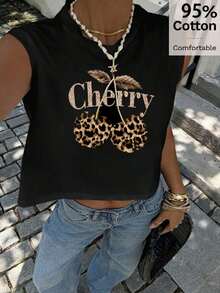 Camiseta de tirantes corta con cuello redondo y estampado de limones, adecuada para el verano - Negro 7 - Ver 8