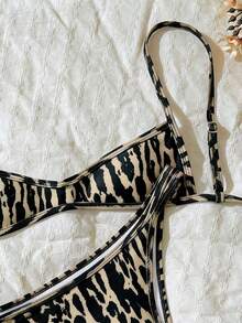 Set de 2 piezas Bikini de tirantes finos con estampado aleatorio para mujer, verano - Multicolor 10 - Ver 4