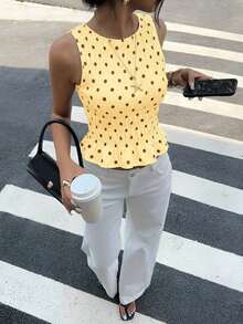 Blusa casual de lunares versátil para uso diario, blusa linda de verano para mujer, atuendos de verano casuales modernos para mujer, blusas de verano para mujer, blusas de verano casuales para mujer - Amarillo claro - Ver 3