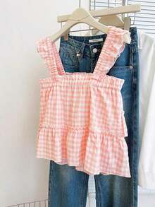 Top sin mangas a cuadros casuales para mujer, verano - Rosa coral - Ver 2