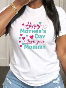 Happy Mother's Day, Mom! Women's Casual Short Sleeve Crew Neck T-Shirt, Medium Elasticity Fabric Suitable For Spring, Summer And Autumn Casual Outfits, Machine Washable, Fun Design - White - View 7