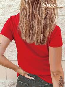 SHEEZZ 2026 Blusa multifuncional para mujer de moda en 2026, con estampado de patrones de hermoso desastre, diseñada para la vaquera del oeste, regalo creativo para el festival de caza, blusa casual de verano, adecuada para viajes y estilo callejero, de ajuste ceñido, manga corta casual, adecuada para primavera y verano, ropa de verano para mujer Maija Ropa de mujer para el 4 de julio - Rojo - Ver 3