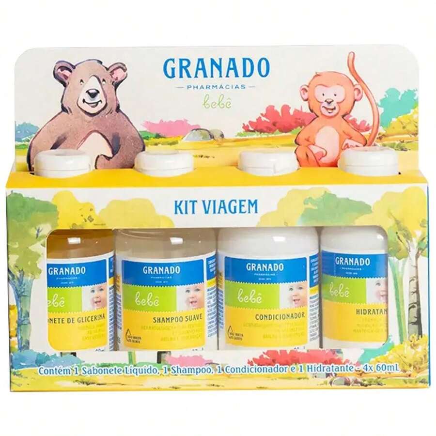 Kit Viagem Bebê Granado 60ml Sabonete Shampoo Condicionador Hidratante - Branco - Visão 1