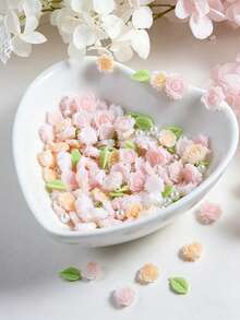 100个/包 混合3D山茶花和玫瑰美甲装饰，8毫米花朵约40朵，6毫米花朵+叶子约60朵，带珍珠，DIY美甲配件 - 彩色 - 查看 6
