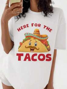 Women's T-Shirt With Taco Design Featuring A Mustache And Mexican Food, Ideal For Celebrating Family And Friends, Casual Attire For Mexican Events - 白色 - 查看 8