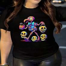 Talla Grande, Camiseta de Mujer Talla Grande con Estampado de Piña - Blusa de Verano de Manga Corta con Cuello Redondo y Estampado de Frutas, Top Casual Elegante para Primavera/Verano, Lavable a Máquina para Conjuntos de Playa y Atuendos Casuales (Cuando una sola no es suficiente)-Camiseta Vintage de Estilo Urbano Unisex de Algodón Suelto de Manga Corta con Cuello Redondoblusas para mujer,playeras de mujer,blusas casuales para dama - Negro - Ver 6