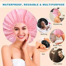 Extra Large Shower Cap 2 PCS Waterproof Shower Caps For Women, Super Jumbo Shower Cap, Reusable Super Large Bath Caps Hair Cap For Long Thick Curly Hair, Locs, Twist Braids - Black + Pink - View 6