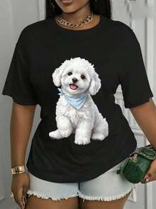 1 camiseta casual con estampado de Bichón Frisé para primavera y otoño |     Lavable a máquina, ropa interior elegante, adecuada para vacaciones y ocasiones especiales, moderna y versátil, tela cómoda, ropa de temporada, camisa duradera. Algodón 100% de alta calidad, 180g - Blanco - Ver 6