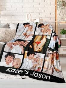1pc Customized Photo Fleece Blanket, Funny | Custom Blankets | Fathers Day Gift |  | Father's Day Gift | Throw Blanket | Customizable Things | Mom Gifts | Dorm Decor, Personalized Fleece Blanket With Family, Pet, Couple Photos, Great Gift For Mother's Day, Father's Day, Valentine's Day, Carnival, Easter, Thanksgiving, April Fool's Day, Back To School, Office Nap, Private Custom Blanket, Holiday Blanket, Breathable, Lightweight ,For Family | - 款式-12 - 查看 5