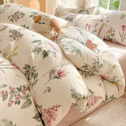 3pc 2026 New "Spring Day" Series, American Floral Print Cotton Bedding Set, 2 Pillowcases + 1 Duvet Cover