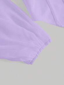 Top asimétrico corto con manga tipo lámpara, busto fruncido y dobladillo en pañuelo púrpura - Morado - Ver 3