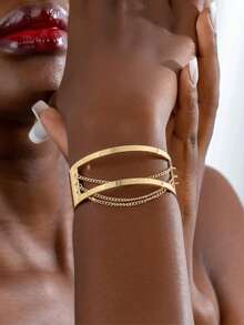 1pc Smooth Opening Stacking Bracelet, Fashionable & Elegant Design For Women - Gold - View 8