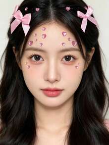 Soft Pink Bow Rhinestone Face Stickers, Designed For Eye And Cheek Makeup, Fits Most Face Shapes, No Need For Extra Cutting, Just Apply To Create A Delicate Makeup Look. The Soft Pink Bow Texture Is Fine And Durable, The Pink Crystal Luster Is Long-Lasting And Scratch-Resistant. High Adhesion After Application, Unlikely To Fall Off During Daily Activities, Easy For Beginners To Use, Suitable For DIY Makeup At Home - Multicolor - View 5