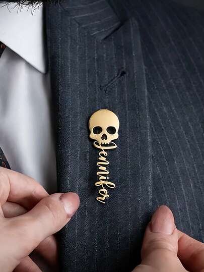 1 PC Gothic-Style Gold-Color Skull Brooch, Men's Party And Holiday Accessory, Jewelry Gift