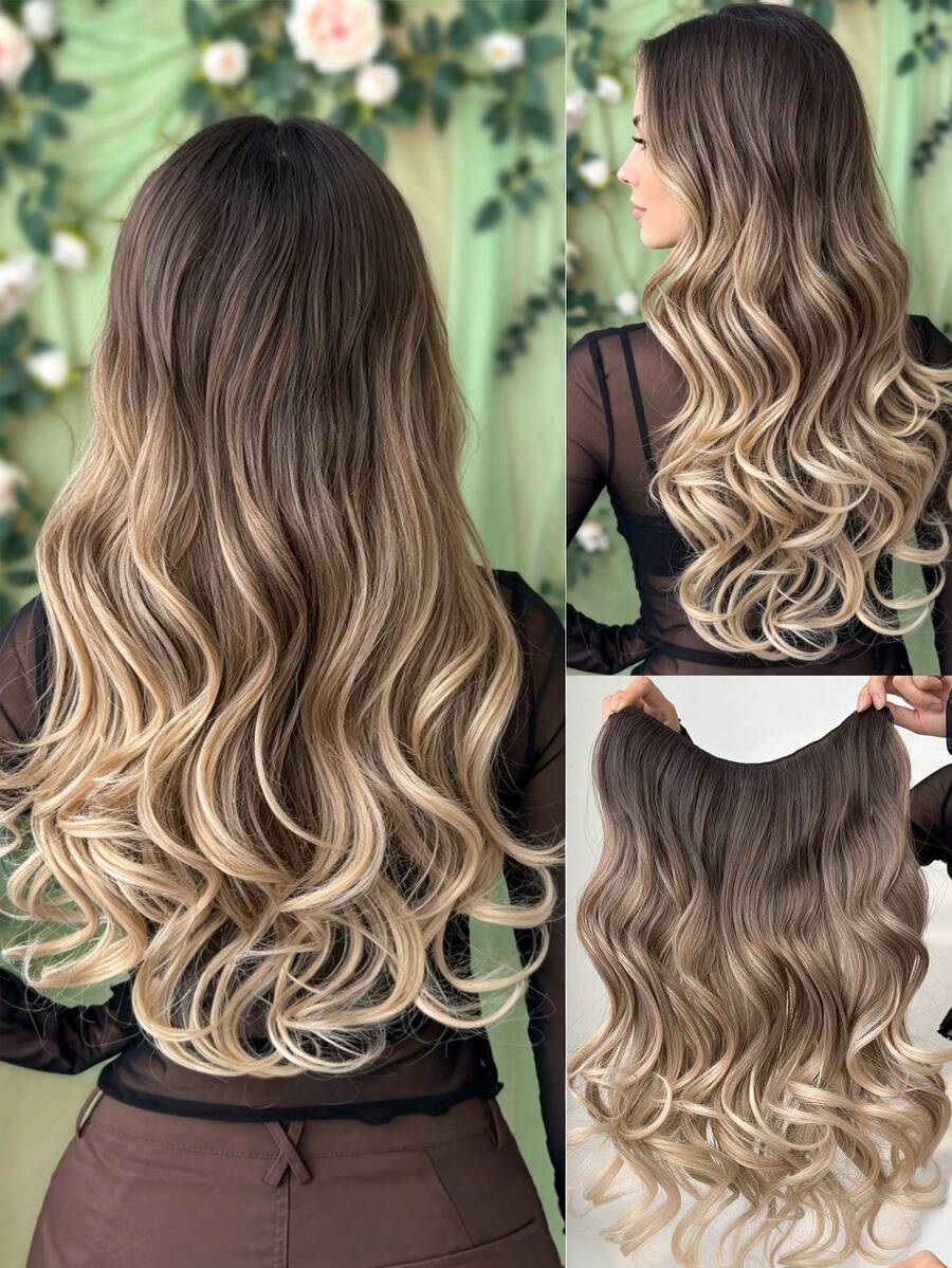 Extensiones de cabello con clip de 22 pulgadas en forma de V con degradado de color, onduladas y rizadas, de fibra sintética resistente al calor, adecuadas para mujeres, niñas, fiestas y uso diario