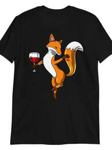C1AmiS1etA1 Para beber vino de Fox, Funny Fox T1EE, WoM1ens Fox S1Hirt, Cute Fox Clot1hing, M1ens Fox Clothes Fox A1parel, UniS1ex Fox Ouit. - Negro - Ver 2