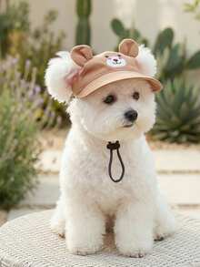 1pc Pet Sun Hat, Cartoon Brown Bear Design, For Small Dogs Like Teddy, Poodle, Suitable For Spring & Summer - Brown - View 1
