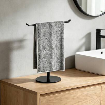 1pc Stainless Steel T-Shaped Towel Rack, Freestanding Towel Holder For Bathroom, Kitchen, No Drilling Required