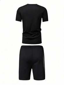 Colorful Bookshelf Afro Silhouette With Praying Hands Symbolizes Wisdom, Knowledge, Faith And Inner Power Graphic Print Men's Short Sleeve TShirt & Shorts Set 2pcs Set Urban Streetwear Casual Summer Outfit - 黑色 - 查看 2