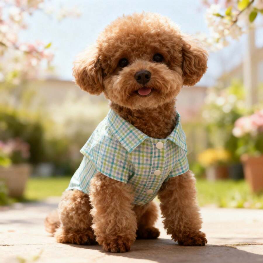 Spring/Summer Thin Plaid Shirt Pet Clothes, Fashion Apparel For Small/Medium Dogs And Cats - Green - View 1