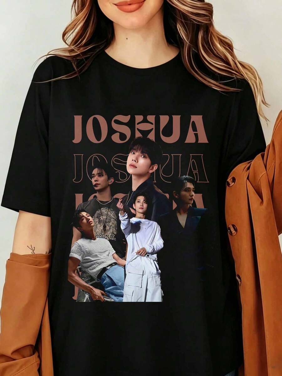 Joshua Seventeens K-Pop Graphic T-Shirt Hong Jisoo Vintage 90s Bootleg Print Black Oversized Cotton Tee Men Women Streetwear Top, Joshua Seventeens T-Shirt - Black - View 1