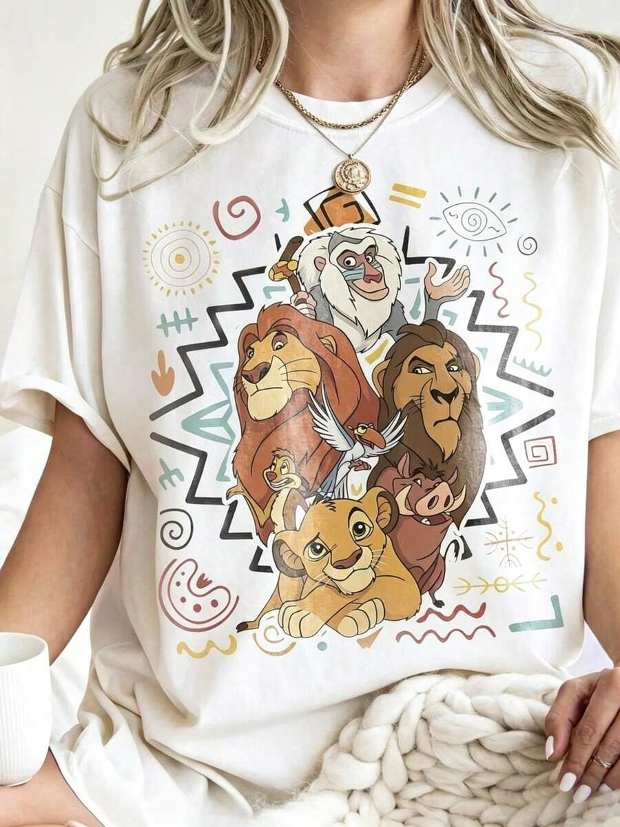Disney Cartoon Red Lion Beauty Beast Printed T-Shirt, Suitable For Daily Wear, Easy To Wear In Summer, Micro-Elastic, Soft Round Neck Casual Daily Shirt, Round Neck Summer Sweatshirt, Both Men And Women, Loose Version, Holiday Gifts.--Disneys Disneyland Paris The Magic Kingdom Disneyesque The House Of Mouse Mickey Mouse Empire Modest Summer Outfits Take That T Shirt Summer Coord Tops For Women Summer Summer Clothes Women Summer Clothes Summer Tops Summer Tops Women Summer Co Ord Summer Top Summer Outfits White Top Black Top Holiday Outfits For Women  Tops For Women Summer Holiday Gifts Valentine's Day Gifts Earth Day Gifts Oktoberfest Gifts Summer Bank Holiday Gifts--Disneys Disneyland Paris The Magic Kingdom Disneyesque The House Of Mouse Mickey Mouse Empire Modest Summer Outfits Take That T Shirt Summer Coord Tops For Women Summer Summer Clothes Women Summer Clothes Summer Tops Summer Tops Women Summer Co Ord Summer Top Summer Outfits White Top Black Top Holiday Outfits For Wom - 白色 - 查看 1