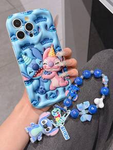 Disney Has Authorized, Phone Case - Chain Set, The Stitch Lilo & Stitch 3D Phone Case Plus A Silicone 3D Stitch Bracelet With Metallic Ring Removable Bracelet, Stitch And Angel Pattern, Compatible With Iphone17/16/15/14/13/12/11/XS/XR/X Plus Pro Max, A Stylish Cartoon Phone Case, The Perfect Gift Choice, Phone Protection, Durable Phone Cover, Great Gift For Friends And Family. - 白色 - 查看 2