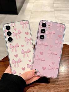 1 chiếc ốp lưng điện thoại mềm hình trái tim nơ hồng, tương thích với iPhone 17/17 Air/17 Pro/17 Pro Max, Honor, Galaxy A04e/12/A13/A14/A34/A50/A52/A53/A54/S21/S22/S23/S24/S25/S25Ultra, 6A/7A/8A, 12T/13T - Trong sáng - Xem 2