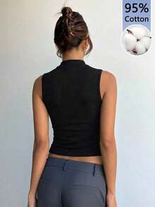 Chaleco de estilo chino retro con cuello negro para mujer - Negro 3 - Ver 2