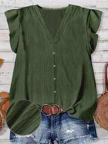 Camisa minimalista casual para mujer, adecuada para el verano - Verde 2 - Ver 7
