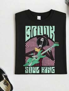 Camiseta King Brook Anime, Camiseta de Concierto de Guitarra King Brook Groovy, Camiseta de Regalo Anime - Negro - Ver 1