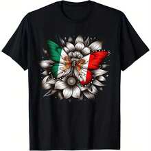 Camiseta para Hombre y Mujer que Celebra el Día de la Independencia de México, con Diseño de Mariposa. Esta camisa casual de cuello redondo y manga corta está hecha de 100% algodón con un peso de tela de 180 g, disponible en tallas regulares de S a XXXL. - Negro - Ver 6