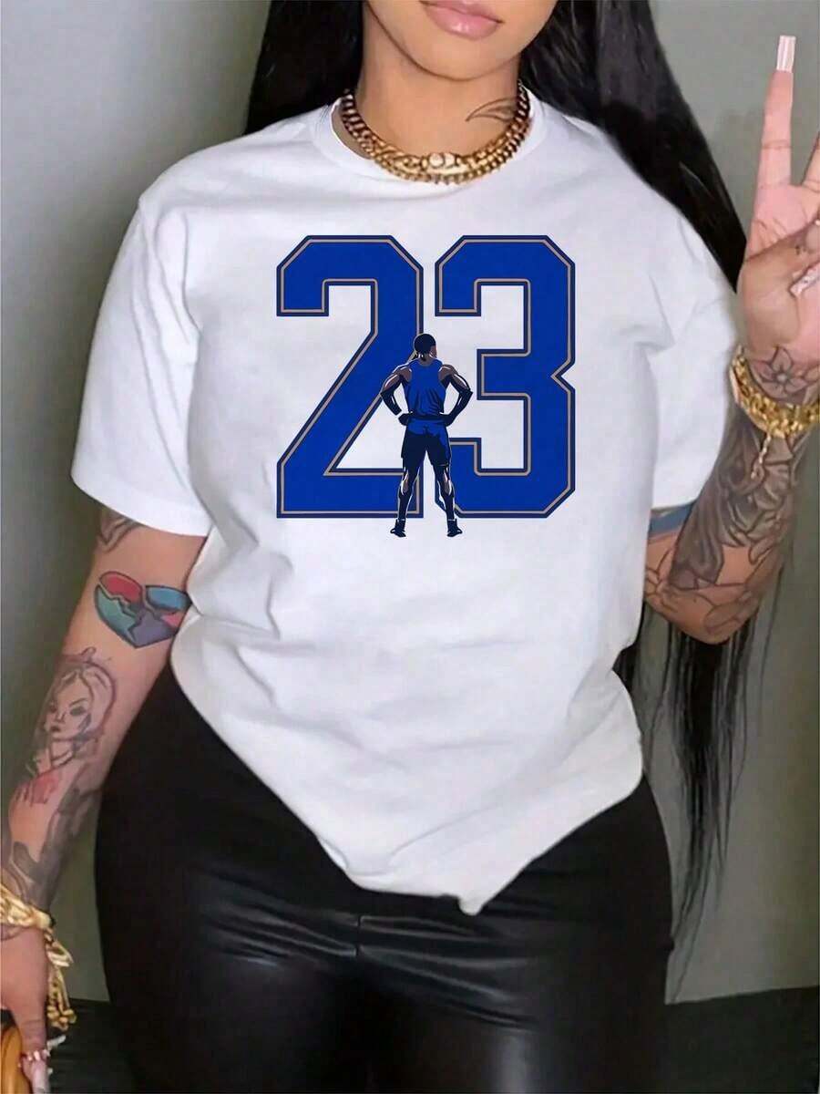 Oversized Crew Neck T-Shirt For Daily Outings, Camping, Concerts, Hip-Hop, Rock And Rap Events, 1 Piece, 100% Cotton, Women's Short Sleeve Sports T-Shirt, Size 23, Casual, For Spring And Summer, Women's Clothing, 220g Heavy Cotton T-Shirt. - 白色 - 查看 1