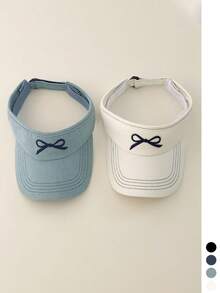 Women's Cute Bow Embroidered Sun Hat, Adjustable UV Protection Casual Sun Hat Suitable For Outdoor Sports And Daily Wear - Bow Tie - View 1