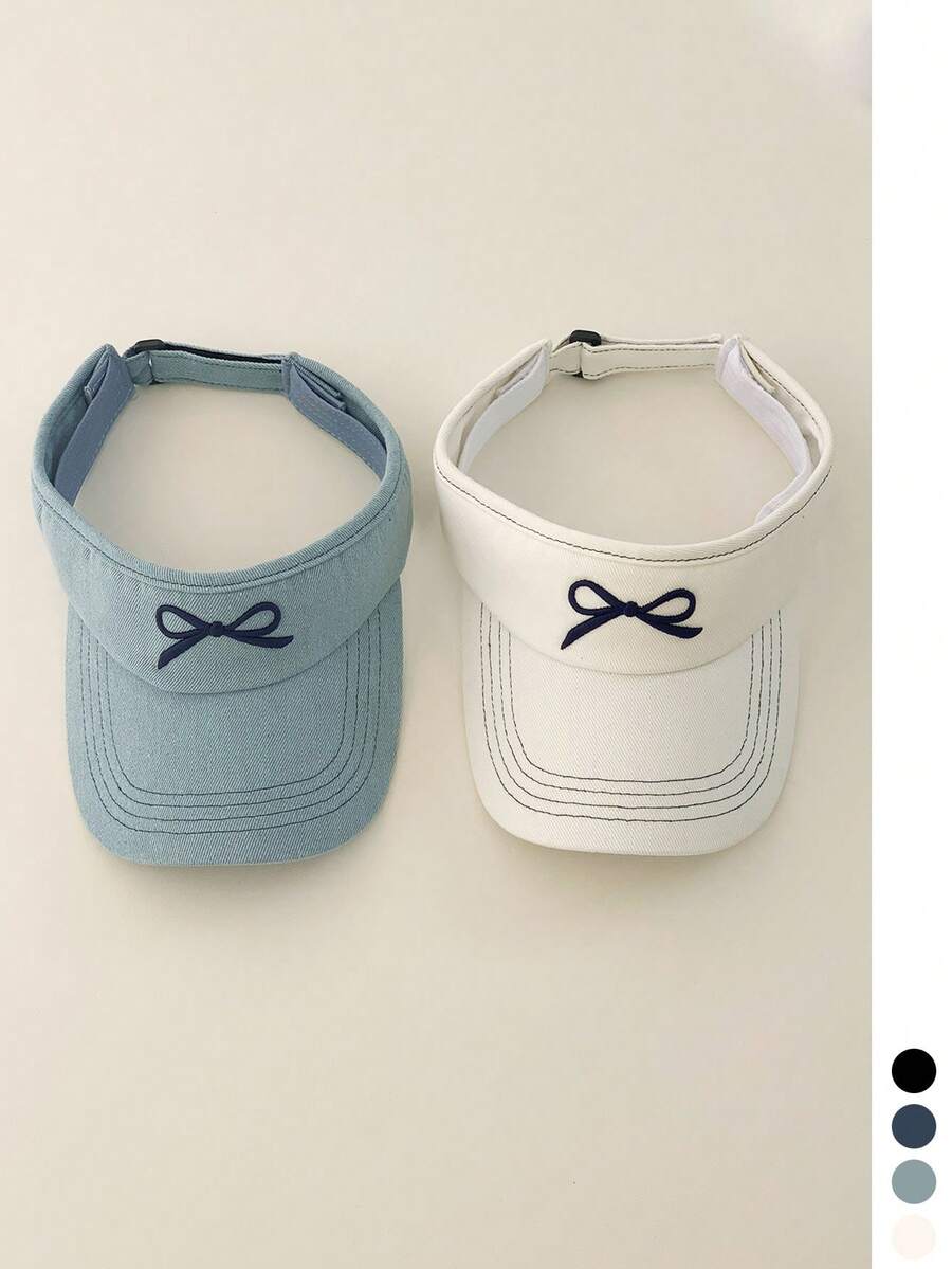 Women's Cute Bow Embroidered Sun Hat, Adjustable UV Protection Casual Sun Hat Suitable For Outdoor Sports And Daily Wear - Bow Tie - View 1